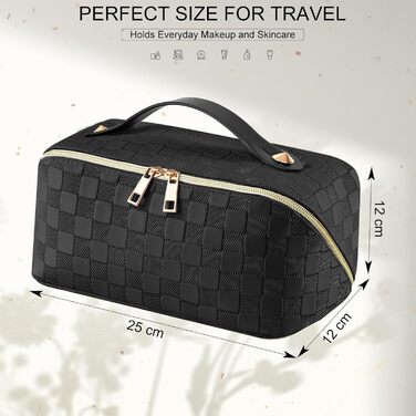 Косметичка для подорожей жіноча, велика містка, з PU шкіри, органайзер для макіяжу, культбагаж, косметичка для подорожей, аксесуари для подорожей, чорно-біла в клітинку