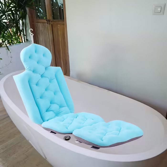 Fenteer Bath Mat Comfortable Bathtub Pillow Full Body Mat for SPA Bathroom, Blue