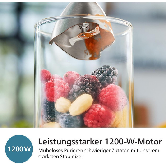 Philips 5000 Series Immersion Blender incl. Whisk, Spiralizer, XL Chopper - 1200 W power. ProMix technology. LED speed indicator. Infinite speed setting (HR2684/00) + Whisk, Spiralizer, XL Chopper