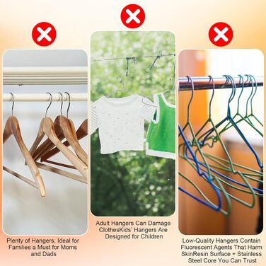 Набір вішалок для дитячого одягу 20 шт., 29 см – нержавіюча сталь, антикорозійні, водонепроникні та неслизькі, спеціально для дитячого одягу – кольори авокадо та помаранчевий