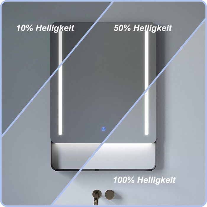 Дзеркало для ванної кімнати AQUABATOS 50x70 см LED з підсвічуванням, сенсорне керування, холодний білий (6400K), IP44, CE, енергозберігаюче