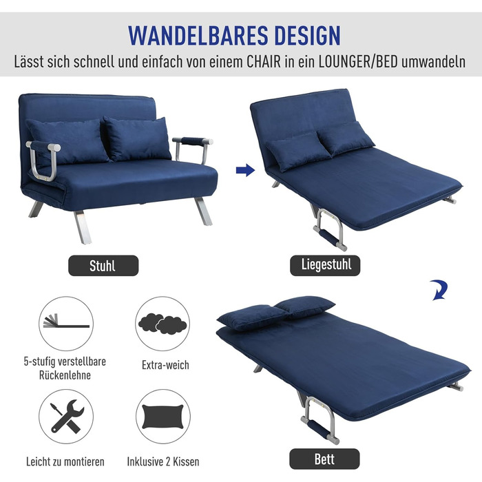 HOMCOM Adjustable Backrest Sleeper Sofa