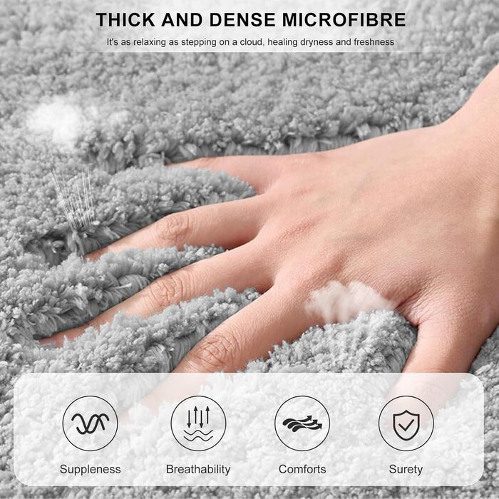 Килимок для ванної кімнати 40x60 см, антиковзаючий, м'який, швидковисихаючий, з високим ворсом, з мікрофібри, для ванни, душу та ванної кімнати (темно-сірий)