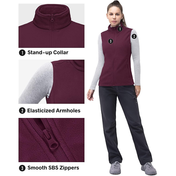 Жіноча флісова жилетка 38 розміру, темно-червоного кольору, з кишенями та блискавкою. Легка та зручна для активного відпочинку.