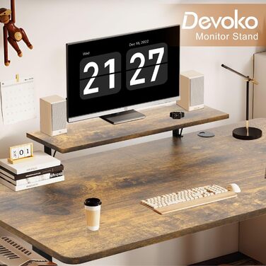 Електричний стіл Devoko з регулюванням висоти 160x70 см з підставкою для монітора, пам'ятью висоти, ергономічний, вінтажний коричневий
