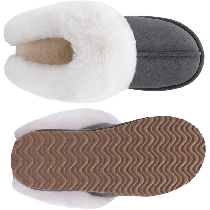 Жіночі домашні тапочки Litfun, зимові, теплі, з плюшу, пантолетти з замші, з пам'яттю, з штучним хутром, для дому та вулиці (сірі, 36/37 EU)