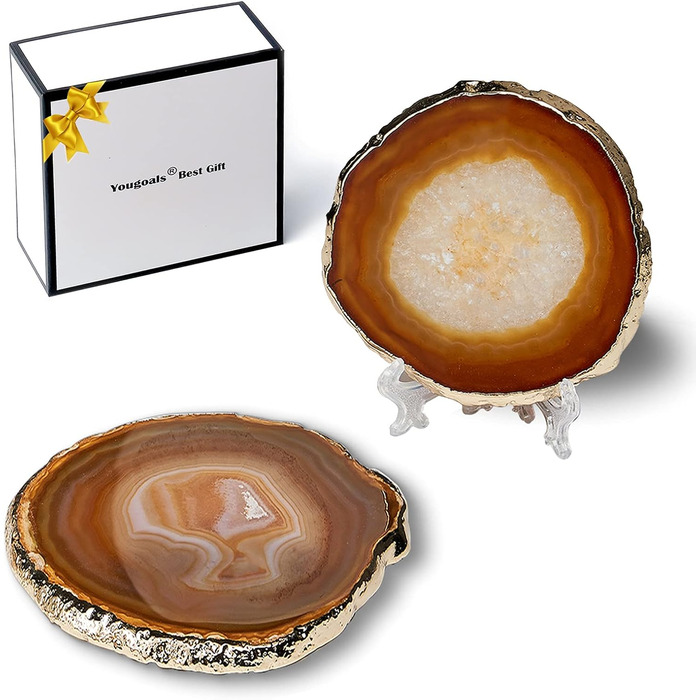 Yougoals Coasters, Geode Coasters for Drinks, Gemstone, Natural Stone, Agate Slices, Coasters, Cup Mat for Home Decoration (4 Pieces) (Natural Coffee, 2 Pieces)