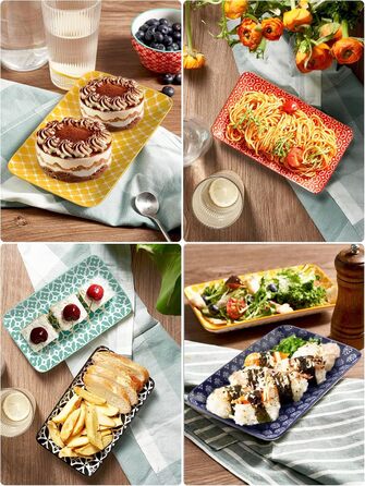 DOWAN Сервірна таця 6-ти місна - Bone China, прямокутна, 20.5 см - для закусок, суші, фруктів, салату, десерту. Можливе використання в мікрохвильовій печі, духовці, миєвій машині. Багатобарвна