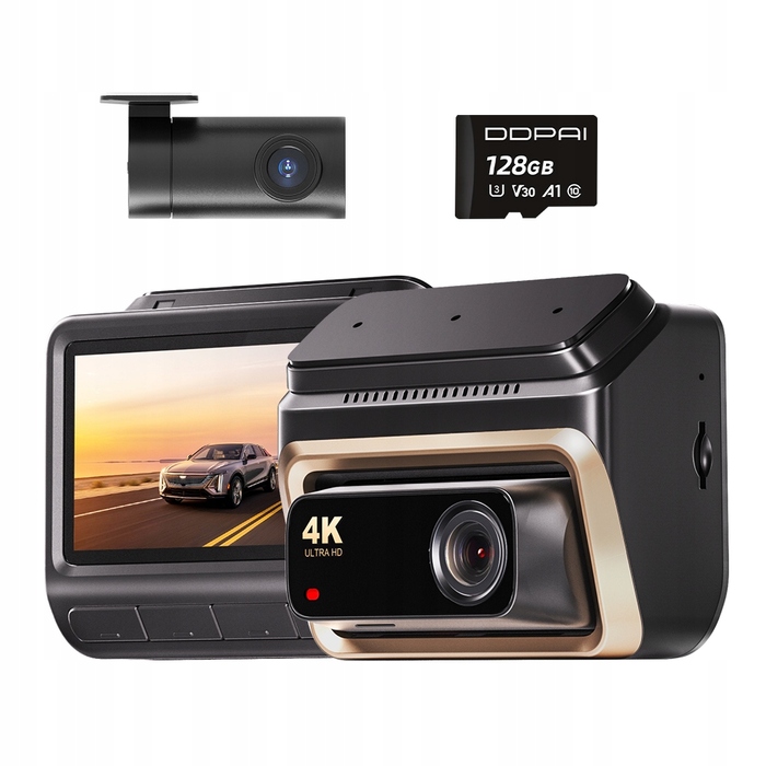 Автомобільний відеореєстратор DDPAI Z60 Pro 4K HDR з GPS, задньою камерою та карткою пам'яті 128 ГБ