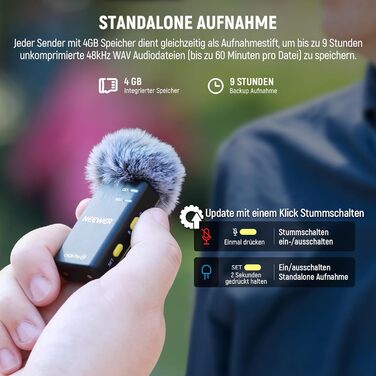 NEEWER CM28 Pro: Бездротове мікрофонний комплект (1RX+2TX) з кейсом для зарядки, 150м радіус дії, 48kHz/24Bit, шумозаглушення, сумісний з iPhone, iPad, Android, DJI, Insta360, PC, Mac