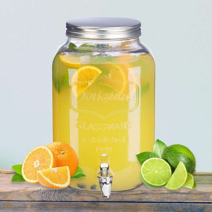 Relaxdays 2 x Drink Dispenser 8 l, Glass, Tap, Retro Juice Dispenser Gastro, Vintage Lemonade Dispenser Garden Party, Clear
