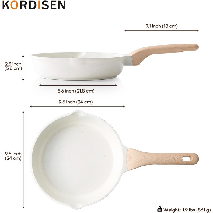 Сковорода Kordisen з антипригарним покриттям з граніту, 24 см, сумісна з індукцією, кераміка, PFOA-free