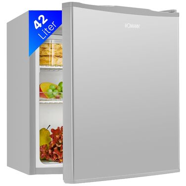 Холодильник Bomann KB 7346 Inox Mini 42 л: для офісу, кемпінгу, геймінгу | Тихий (39 дБ), з можливістю зміни дверцят | 51x45x45 см
