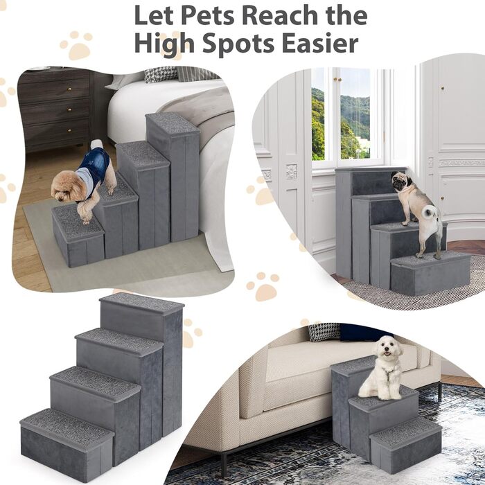 Сходинки для собак SOARS: складана пандус для домашніх тварин з місцем для зберігання, антиковзкі, до 50 кг, для собак та котів, під ліжко/диван (сірий, 38 x 65 x 58 см)
