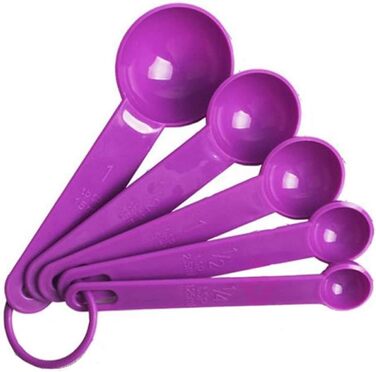 5-Piece Measuring Spoon Set, Teaspoon, Coffee/Sugar Measuring Cup with Scale, Tools, Scoop, Baking, Cooking, Kitchen (Color: 5 Pieces Black) (5 Pieces Purple)