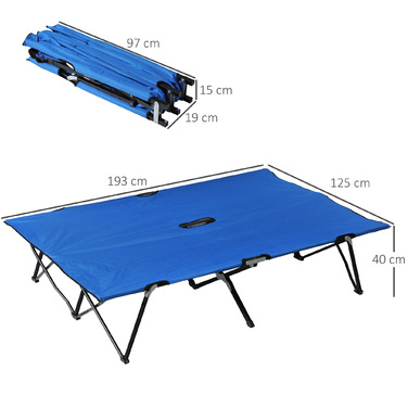 Outsunny Folding Camping Cot for 2 People, Folding Bed with Carry Bag, Up to 136 kg, Steel Oxford Fabric, Blue+Black, 193x125x40cm | Aosom