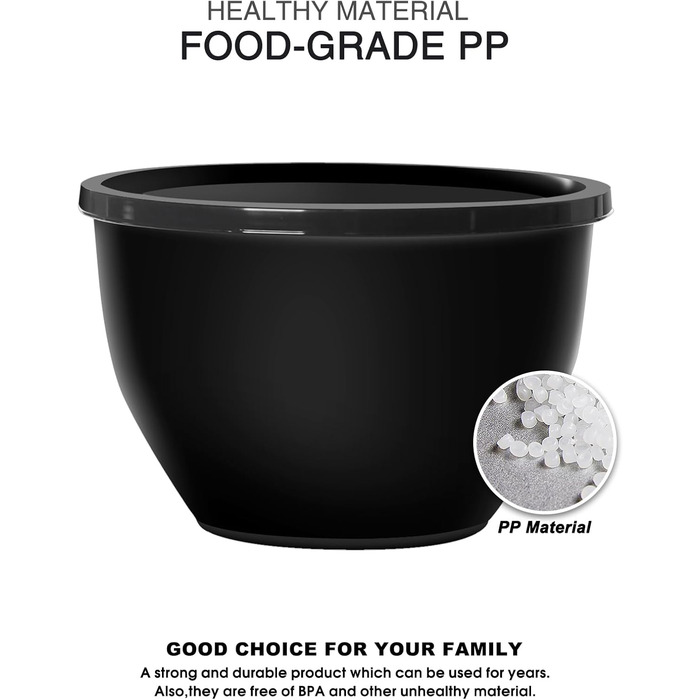 Набір салатниць з кришкою Greentainer, 10 шт. - пластикові миски для кухні, великий набір для змішування та сервірування, чорний