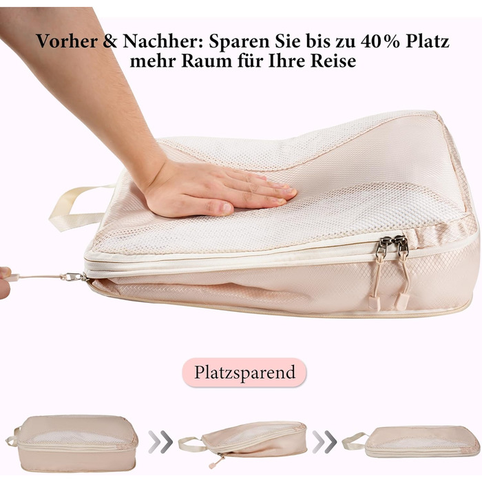 Органайзер для валізи KiwiPower, 8 шт. – комплект кубів для компресії, водонепроникні сумки для одягу для подорожей, ручної поклажі та рюкзаків (Бежевий)