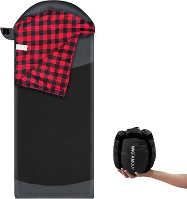 Сплячий мішок WKFAMOUT Ultralight для кемпінгу та подорожей, чорний, 220x80 см, R-Zip, Flanell