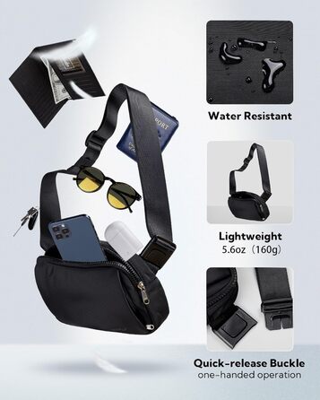 WATERFLY Поясна сумка на пояс для чоловіків та жінок: Стильна нагрудна сумка для спорту та моди, через плече, водонепроникна, маленька сумка на стегно для активного відпочинку, подорожей, походу, фестивалю, чорна