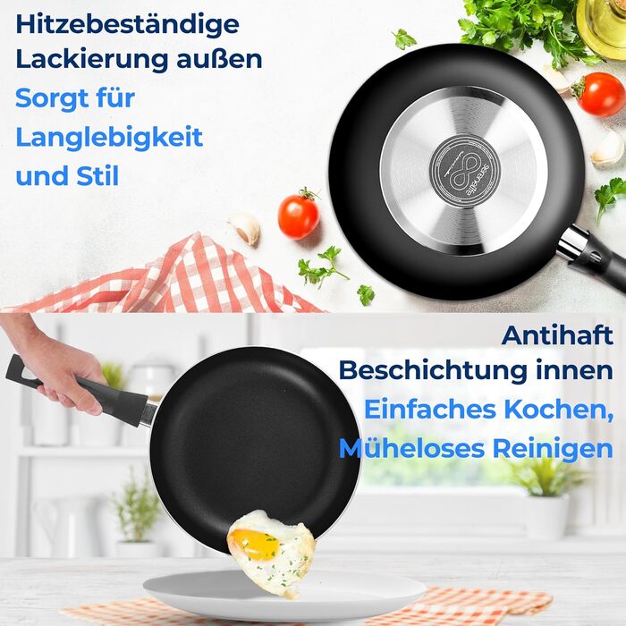 Набір каструль та сковорідок SereneLife 11 предметів: антипригарне покриття, для газових, електричних та керамічних плит, з аксесуарами, без PFOA/PFOS, чорний Azul Oscuro