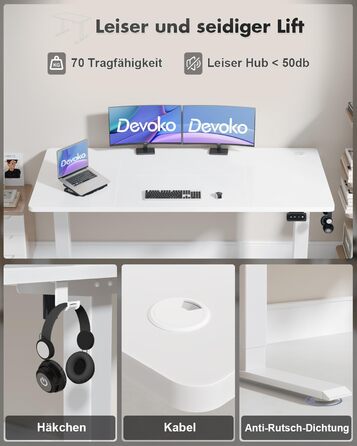 Електричний стіл Devoko, регульована висота, 120 x 60 см, білий, з функцією пам'яті