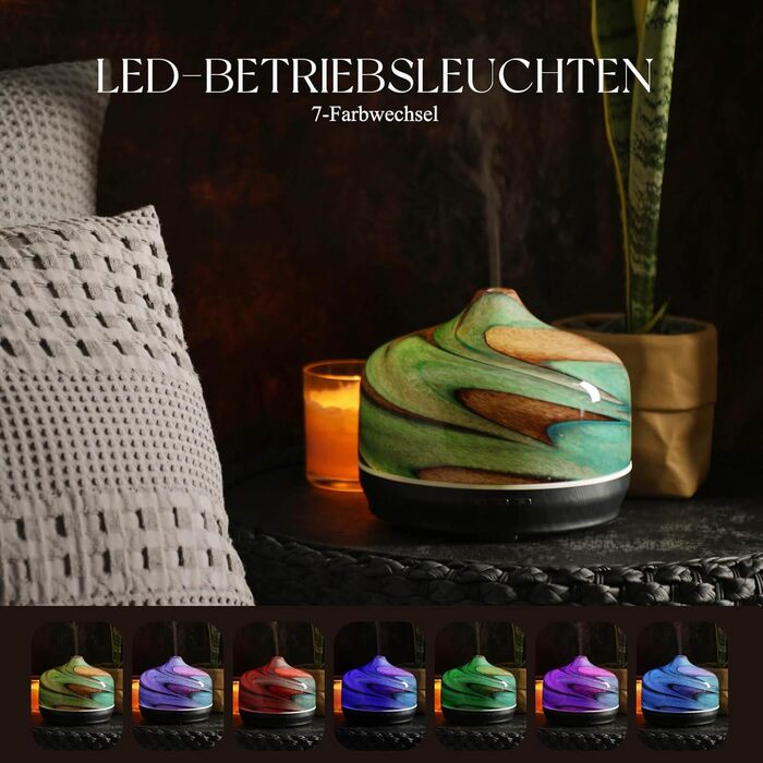 Дифузор ароматної олії Porseme 500 мл, скляний, ультразвуковий, з LED-підсвіткою 7 кольорів, для ефірних олій, тихий, для дому (Rosegold)