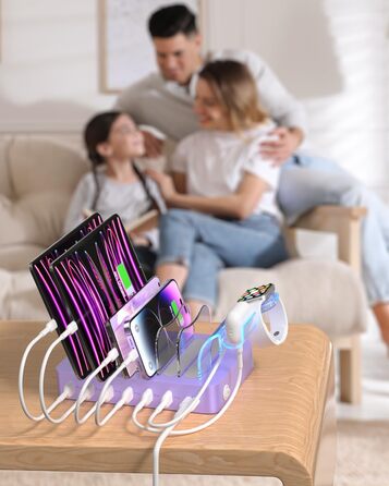 Зарядна станція SooPii USB з органайзером на 6 портів 50W, біла. В комплекті 6 кабелів та тримач для iWatch