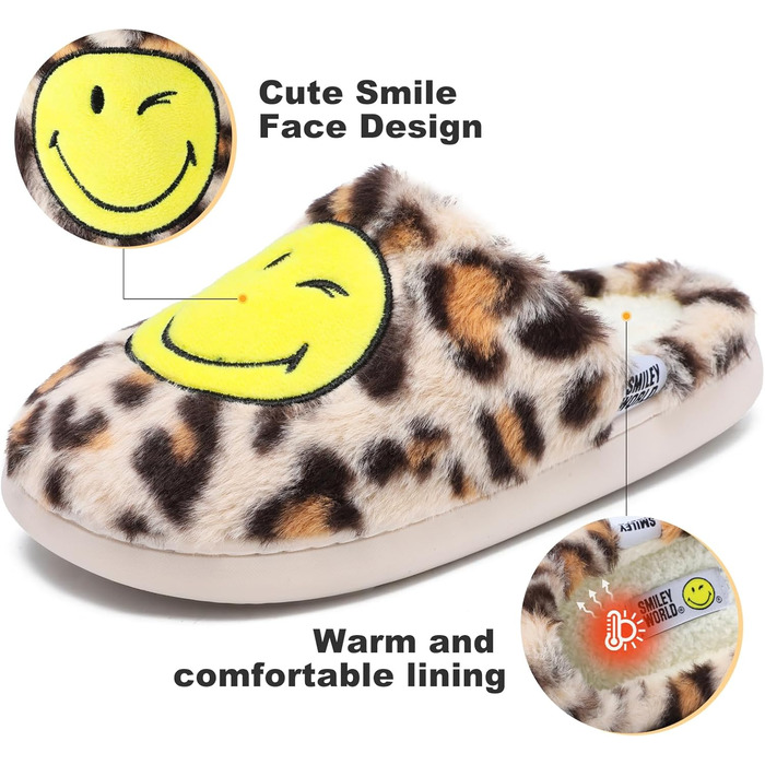 Сліпони Smileyworld® для дому: жіночі та чоловічі, з піною Memory Foam, теплі, плюшеві, зимові, рожеві, білі (Leopard, 42/43 EU)