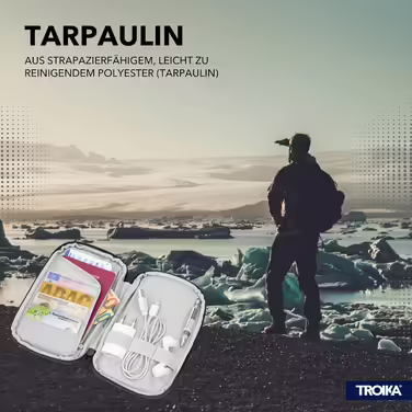 Органайзер для подорожей і кабелів TROIKA Smart Traveller, чорний, поліестер, поліуретан, з фронтальною кишенею, на блискавці, з відділеннями для карт