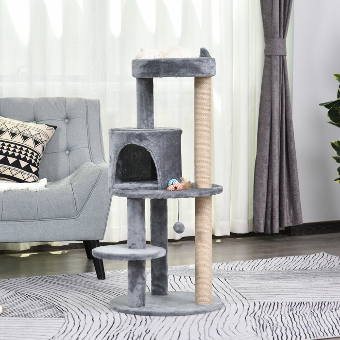 PawHut Multi-Level Cat Tree with Cave, Perches, and Scratching Posts - Large, Stable, and Luxurious with Sisal and Plush Fabric - Gray, 48x48x104 cm