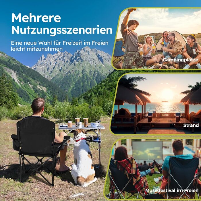 Набір 2 складаних стільців для кемпінгу High Point Sports з підсклянником та охолоджувачем, до 120 кг, чорний