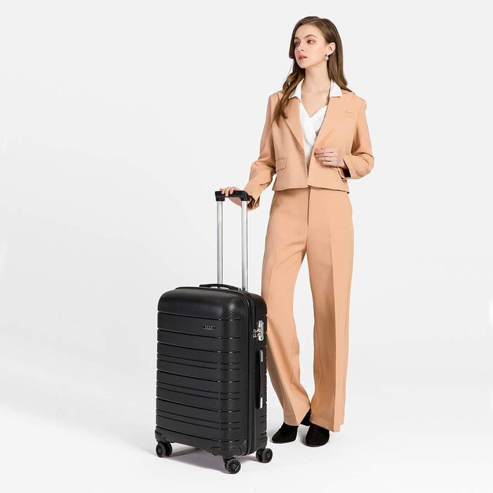 Валіза KONO Zwillingsrollen з TSA-замком, ручний багаж, білий (чорний), 35.6 см