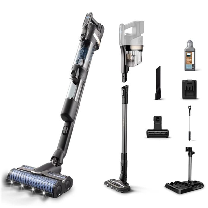 Вертикальний бездротовий пилосос Philips AquaTrio 9000 серії 3-в-1 для сухого та вологого прибирання, чорний