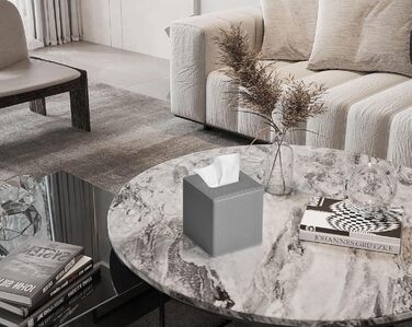 Скляниця для серветок квадратна, PU-шкіра, сучасний органайзер для рушників, підходить для ванної кімнати, спальні, вітальні або офісу (сірий льон)