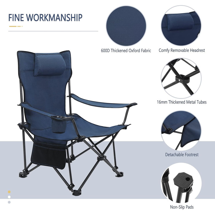 Набір кемпінгових стільців WOLTU 2 шт. з підставкою для ніг, блакитний - пляжний, рибальський, складаний стілець з підсклянником та сумкою для зберігання