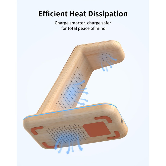 Бездротовий зарядний пристрій JoyGeek 3-в-1 з бамбуковою текстурою для iPhone, Apple Watch, AirPods