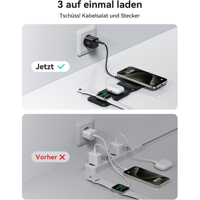 Станція зарядки MagSafe INIU 15W 3-в-1: для iPhone, Apple Watch, AirPods (з адаптером 20W та USB-C кабелем)