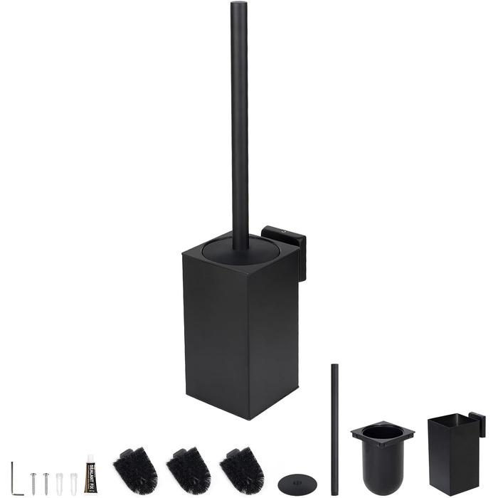 Щітка для унітазу Exleco з нержавіючої сталі, золота, з запасним насадкою та підставкою, настінна/підлогова