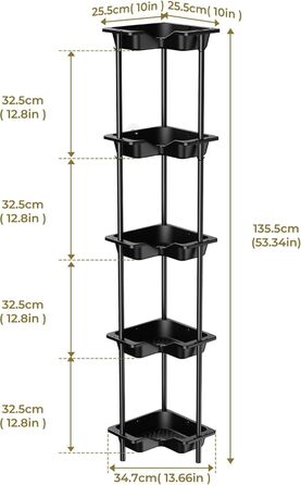 Підлогова полиця для душу з 5 ярусами, без свердління, з гачками, чорного кольору, нержавіюча сталь та пластик