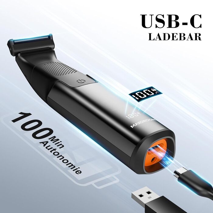 MAXGROOM 3-в-1 Тілогример для чоловіків: електробритва, тример, вологостійкий, для тіла та інтимної зони