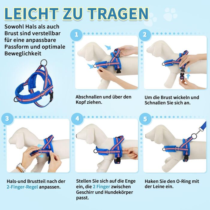 Нашийник для собак середніх та маленьких порід, м'який, не тягне, з 2 кліпсами для повідка, легкий, світловідбиваючий, чорний (S, Темно-синій)