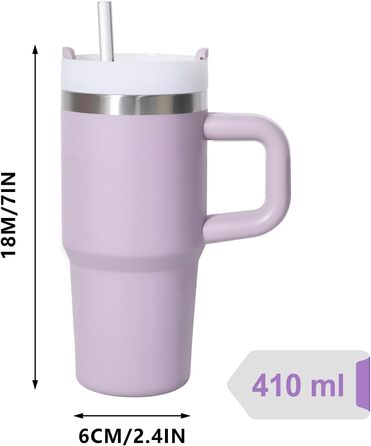 Термокружка ZAKVOP 410мл з трубочкою, кришкою та ручкою. Ізольована термокружка для кави та напоїв на виніс (світло-фіолетовий)