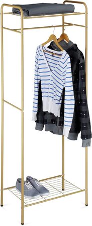 Relaxdays Clothes Rack with Shelf SANDRA, Metal, Coat Stand, with Clothes Rail, Shoe Storage also for Boots, HBT: 166 x 60.5 x 38 cm, honey-brown, Honey Brown