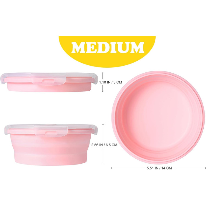 Складані миски для собак з кришкою, 2 шт., портативні миски для собак середніх, великих та малих порід, силікон, для подорожей, для собак/кішок, годівниці/поїлки для кемпінгу, рожевий середній колір