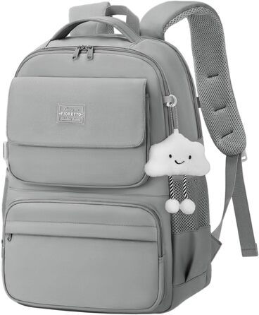 Шкільний рюкзак FIORETTO для підлітків та жінок: водонепроникний, легкий, 25L, з відділенням для ноутбука 15,6' (сірий)