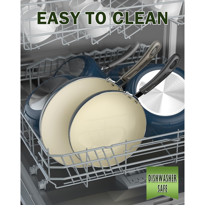 Набір посуду Cook N Home 10 предметів: каструлі та сковороди з антипригарним покриттям, кераміка, блакитний