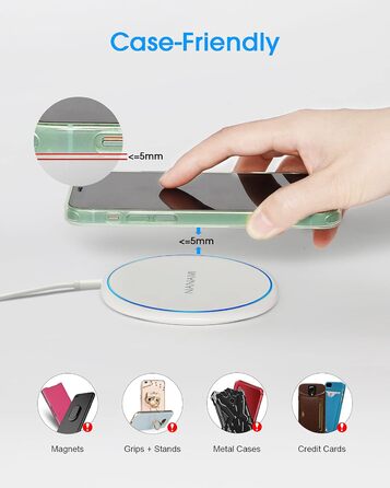 Бездротовий зарядний пристрій NANAMI 20W USB-C PD з адаптером для Samsung Galaxy S25 S24 S23 S22 S21 Ultra Plus, iPhone 17 16 15 14 13 12 11 Pro та Airpods - Білий