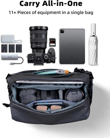 Чорна сумка-переноска для камери LLANO: DSLR/беззеркальні камери, 1 камера, 2 об'єктиви, аксесуари