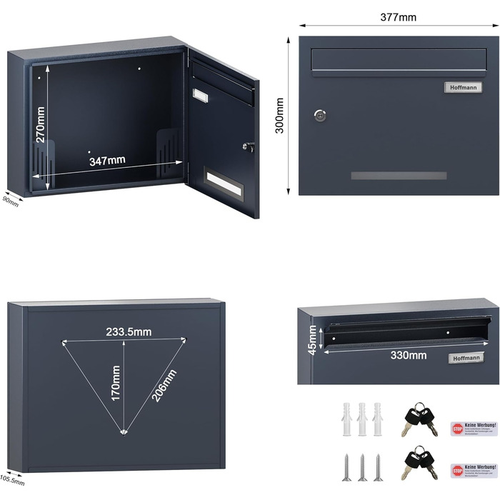 Поштовий ящик Zedelmaier з газетницею антрацит RAL 7016: Персоналізований настінний поштовий ящик з нержавіючої сталі, 3D номер будинку, сучасний, стійкий до погодних умов, подвійне порошкове покриття